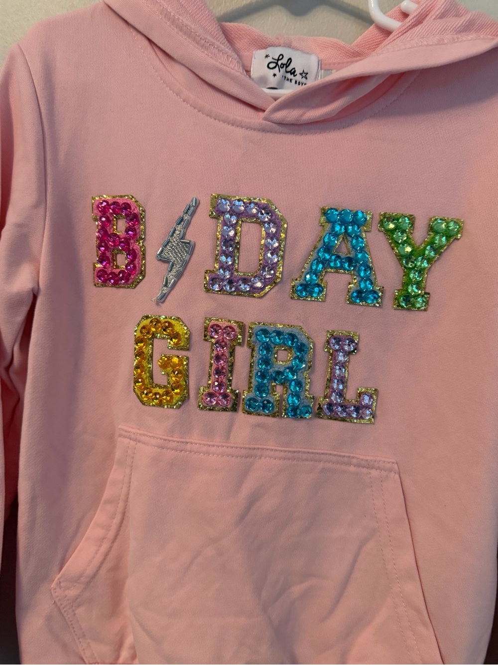 Lola + the Boys Pink "B-Day Girl" Sequin Hoodie for Kids - Picture 2 of 4